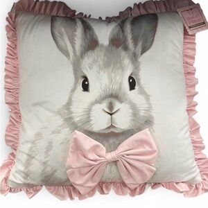 Cute Easter Bunny Pillow with Pink Bow & Ruffles